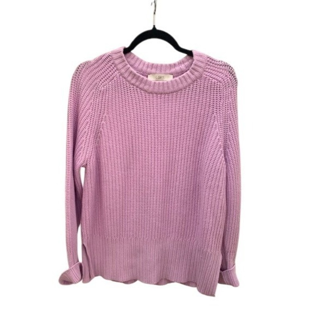 LOFT Womens Lavender Purple Shaker Stitch Cotton Blend Pullover Sweater Size M